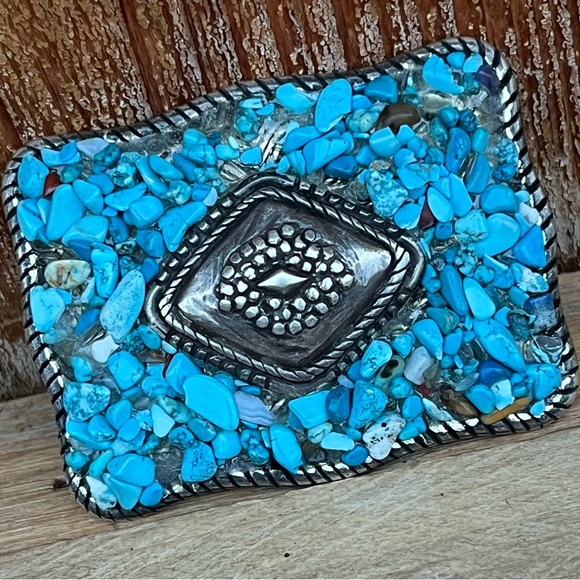 Vintage Western Silver & Turquoise Belt Buckle – Classic Southwestern Style - Picture 3 of 5